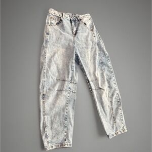 Womens Barrel Jeans High Rise Cropped Tapered Light Wash Denim 28 Waist